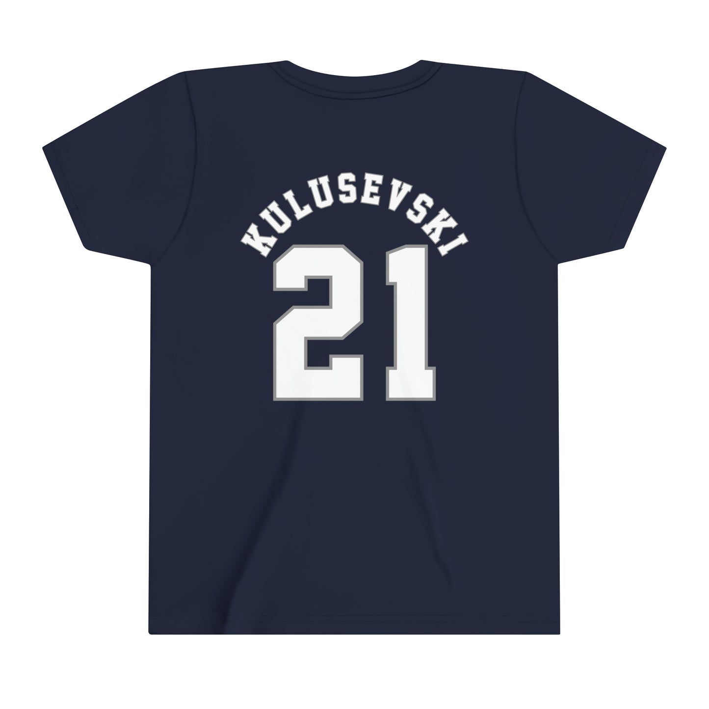 Dejan Kulusevski Tottenham American Football Style Youth Short Sleeve Tee (front and back)