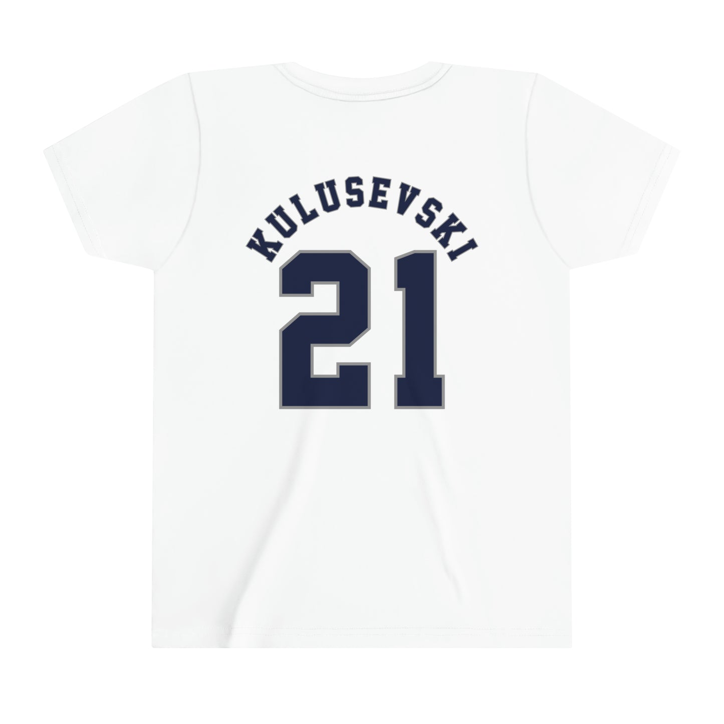 Dejan Kulusevski Tottenham American Football Style Youth Short Sleeve Tee (front and back)