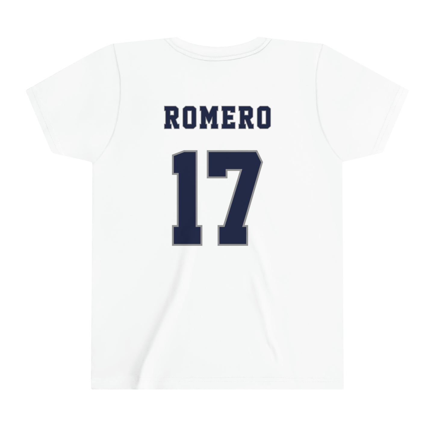 Cristian Romero Tottenham American Football Style Youth Short Sleeve Tee (front and back)