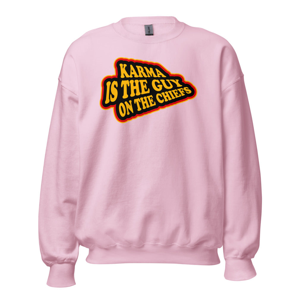 Karma Is The Guy On The Chiefs Kelce Swift Arrowhead Crewneck Sweatshirt