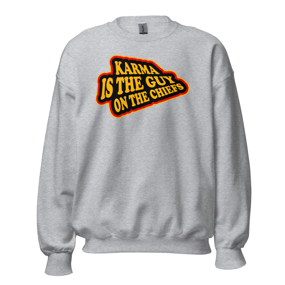 Karma Is The Guy On The Chiefs Kelce Swift Arrowhead Crewneck Sweatshirt
