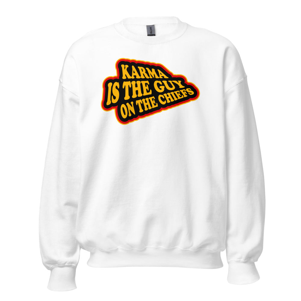 Karma Is The Guy On The Chiefs Kelce Swift Arrowhead Crewneck Sweatshirt