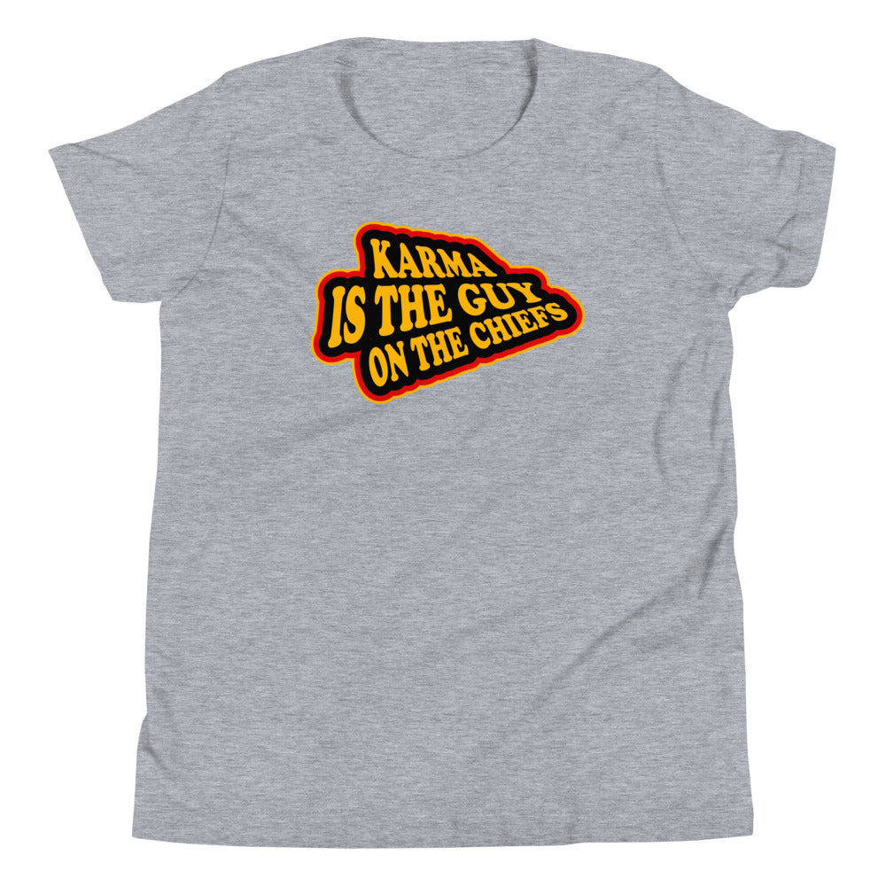Karma is The Guy On The Chiefs Kelce Swift Arrowhead Youth Short Sleeve T-Shirt