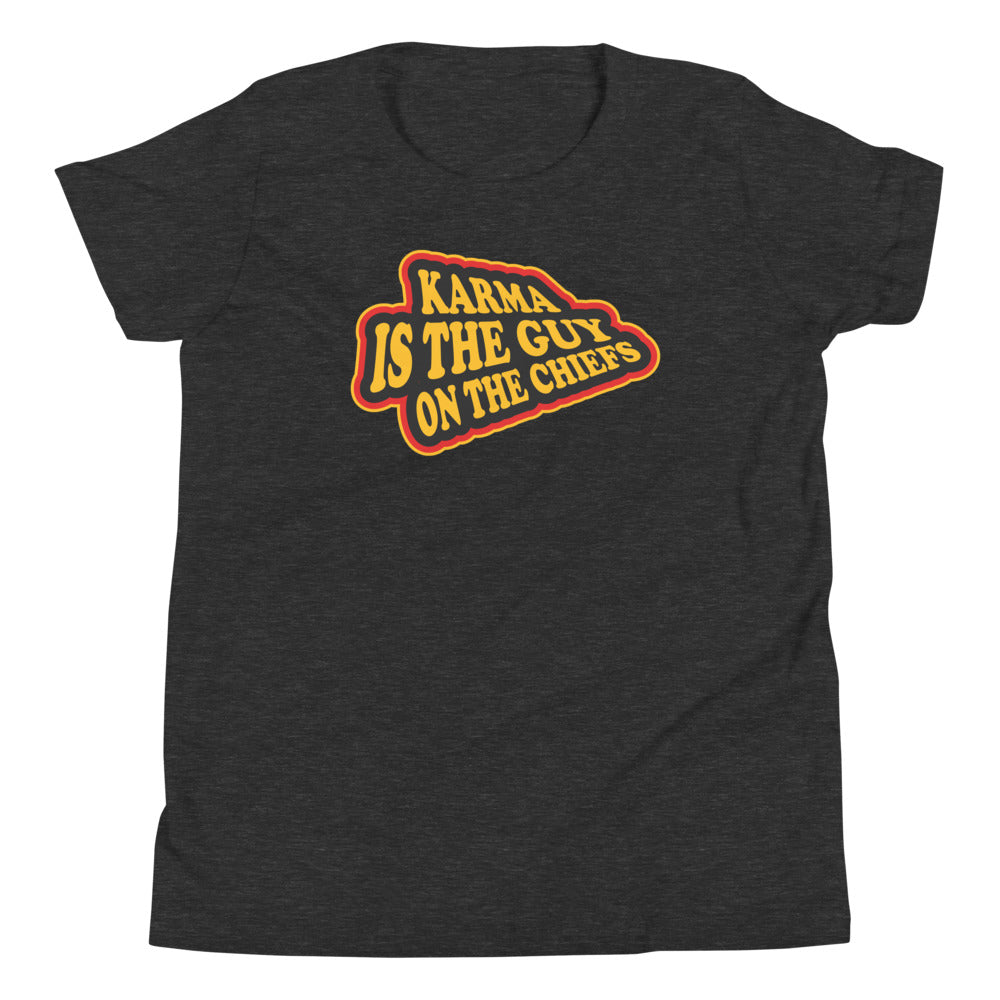 Karma is The Guy On The Chiefs Kelce Swift Arrowhead Youth Short Sleeve T-Shirt