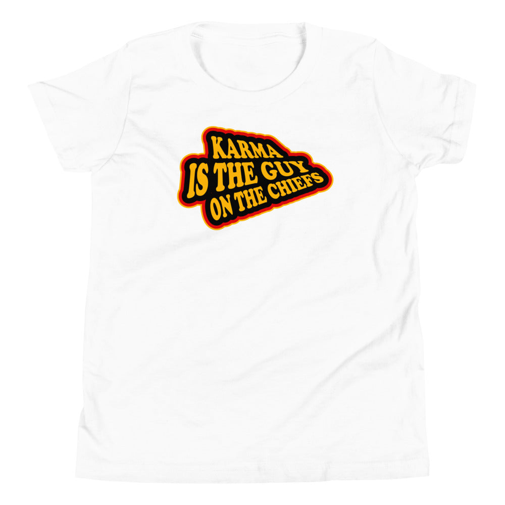 Karma is The Guy On The Chiefs Kelce Swift Arrowhead Youth Short Sleeve T-Shirt