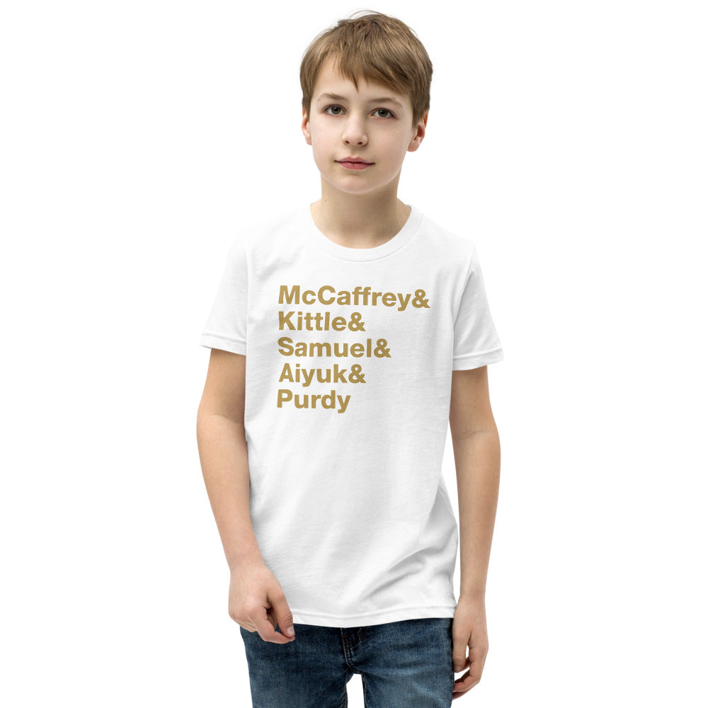 San Francisco McCaffrey Kittle Samuel Aiyuk Purdy Youth Short Sleeve T-Shirt