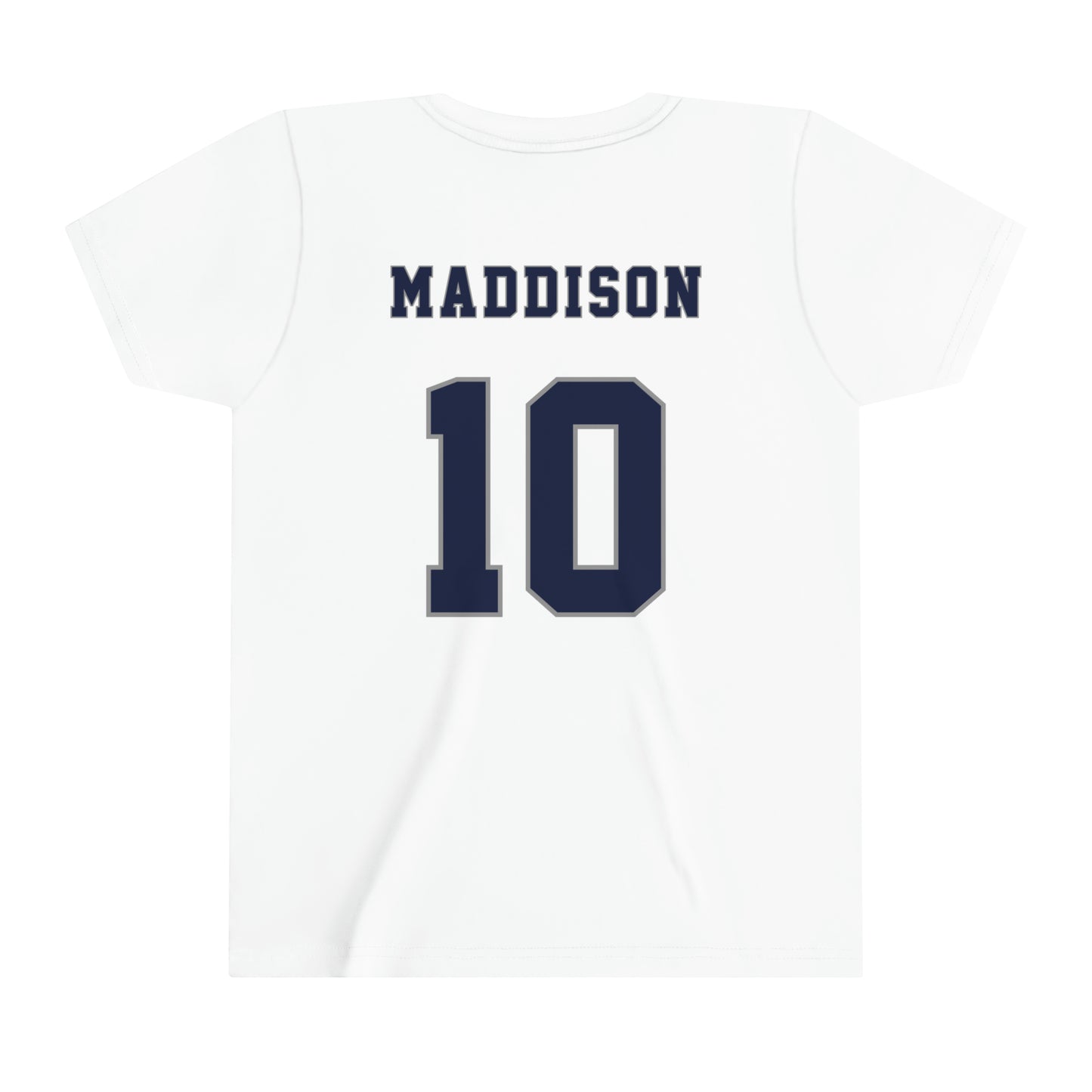 James Maddison Tottenham Hotspur NFL Style Youth Short Sleeve Tee (front and back)