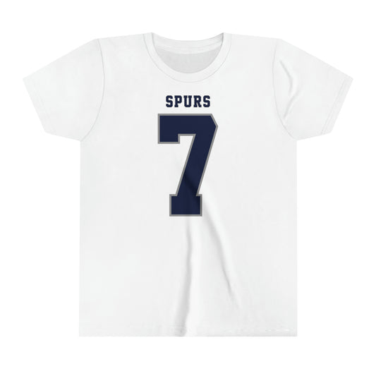 Son Heung-min Tottenham Hotspur NFL Style Youth Short Sleeve Tee (front and back)