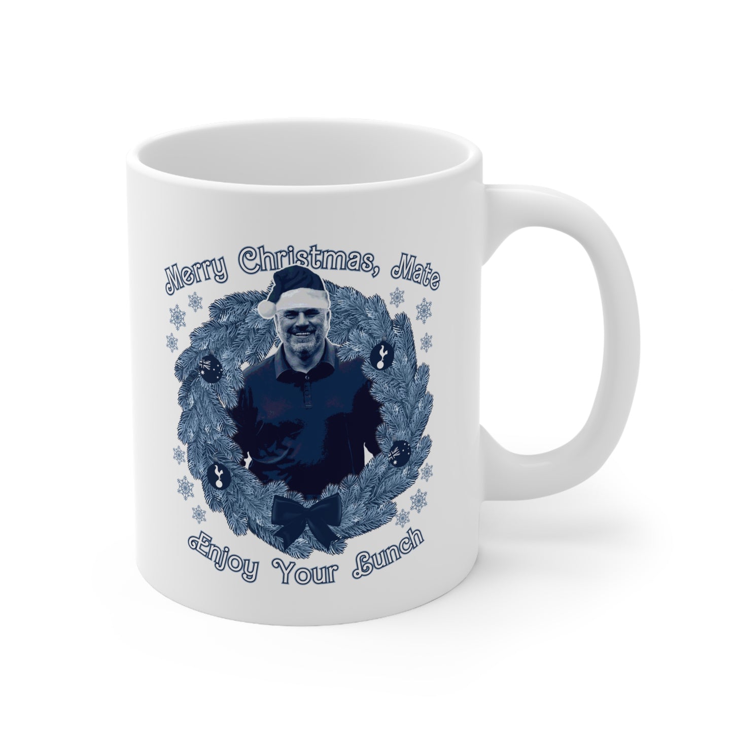 Ange Postecoglou Tottenham Hotspur Enjoy Your Lunch Christmas Sweater-Style Mug