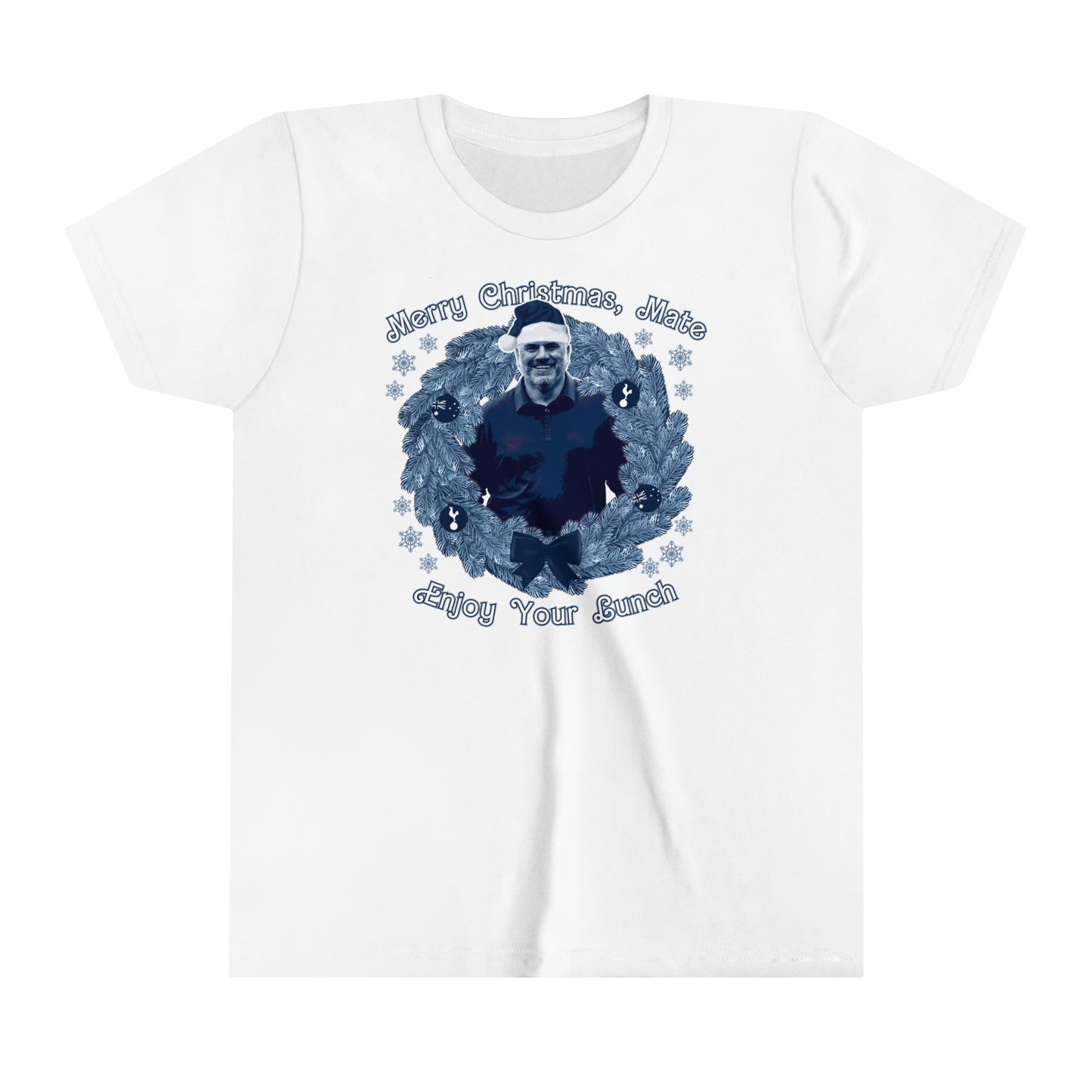 Ange Postecoglou Tottenham Enjoy Your Lunch Christmas Sweater-Style Youth Short Sleeve Tee