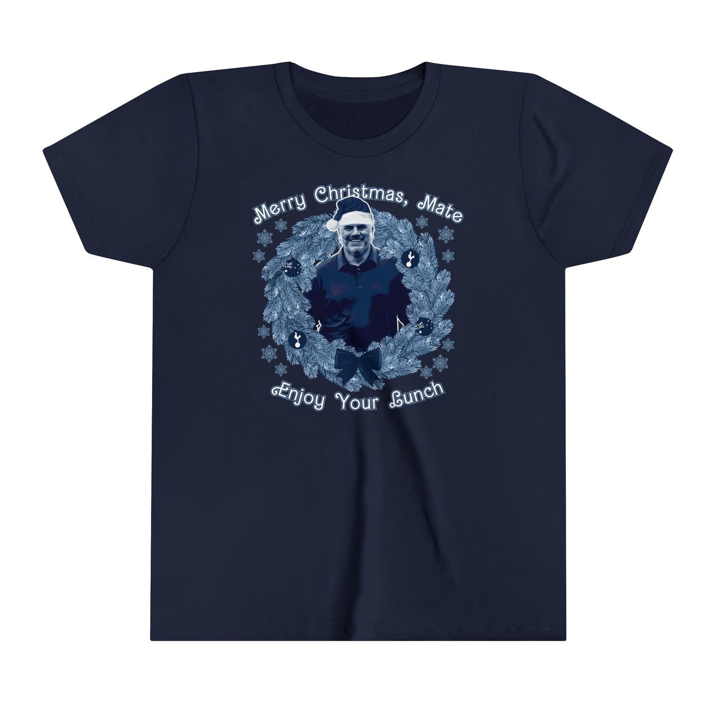 Ange Postecoglou Tottenham Enjoy Your Lunch Christmas Sweater-Style Youth Short Sleeve Tee