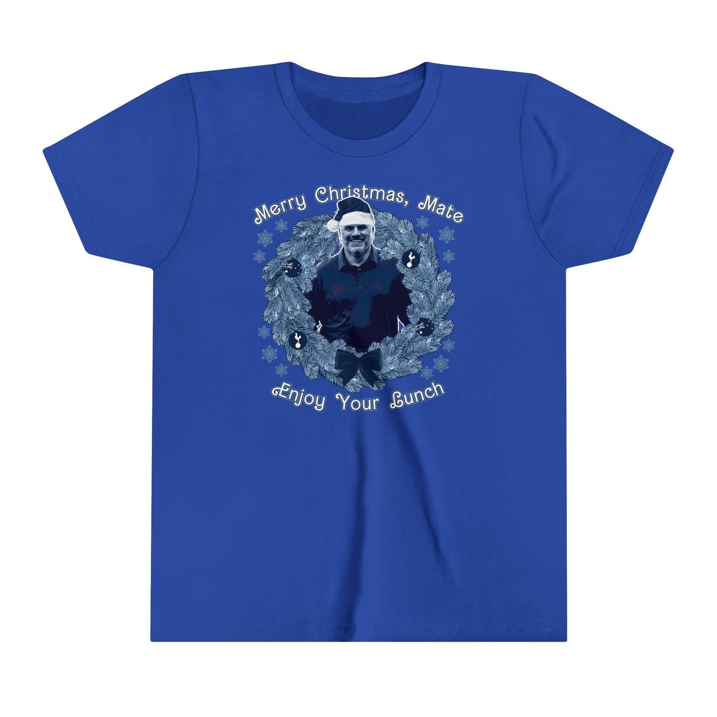 Ange Postecoglou Tottenham Enjoy Your Lunch Christmas Sweater-Style Youth Short Sleeve Tee