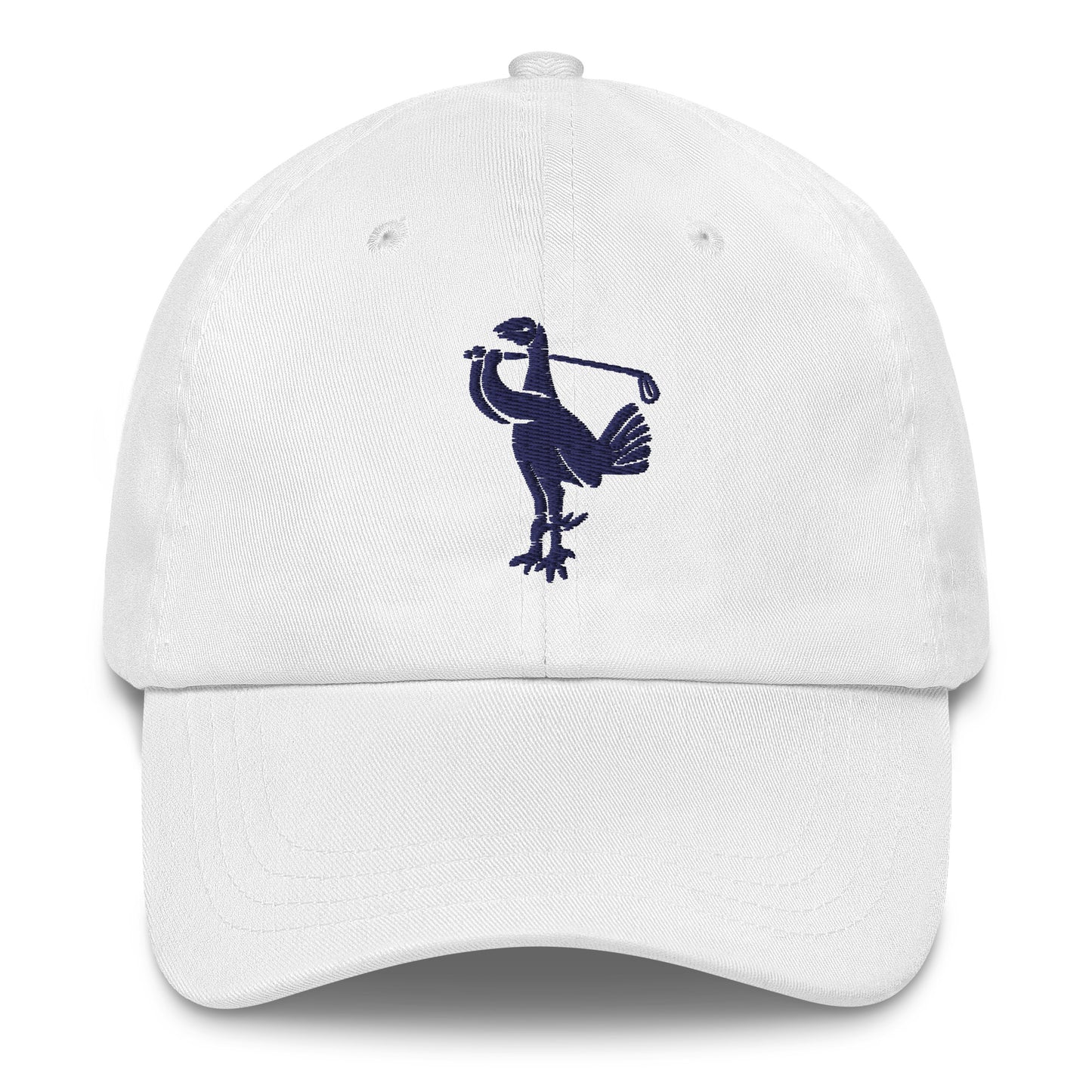 Retro Golfing Cockerel White Dad Hat