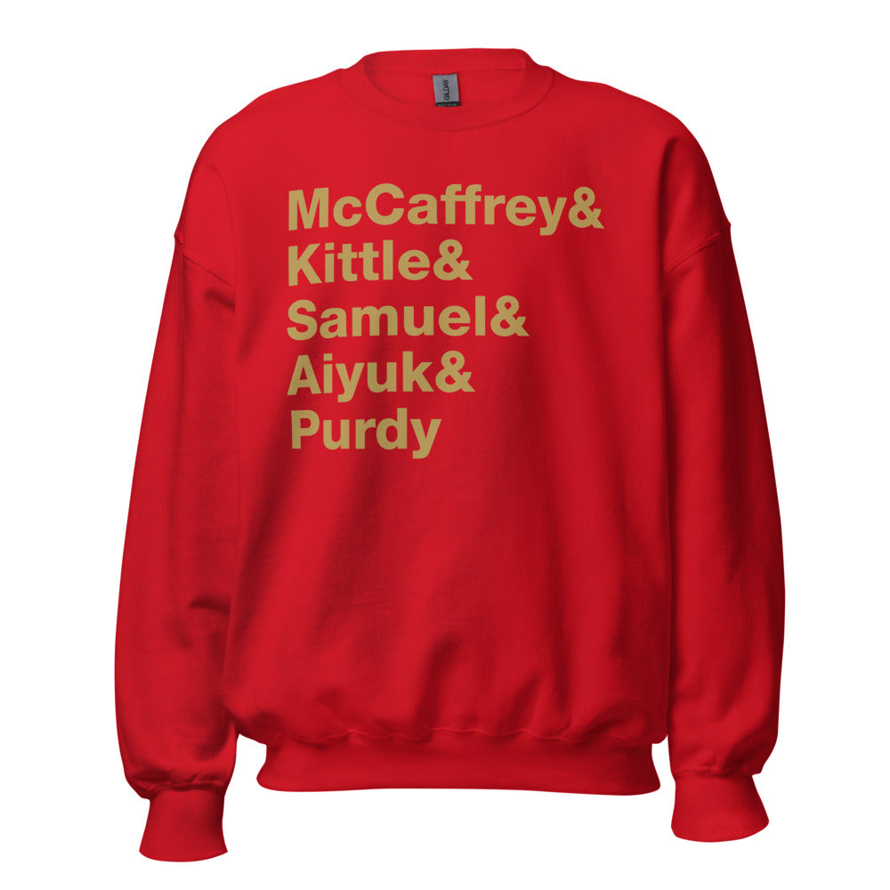 San Francisco McCaffrey Kittle Samuel Aiyuk Purdy Unisex Crewneck Sweatshirt