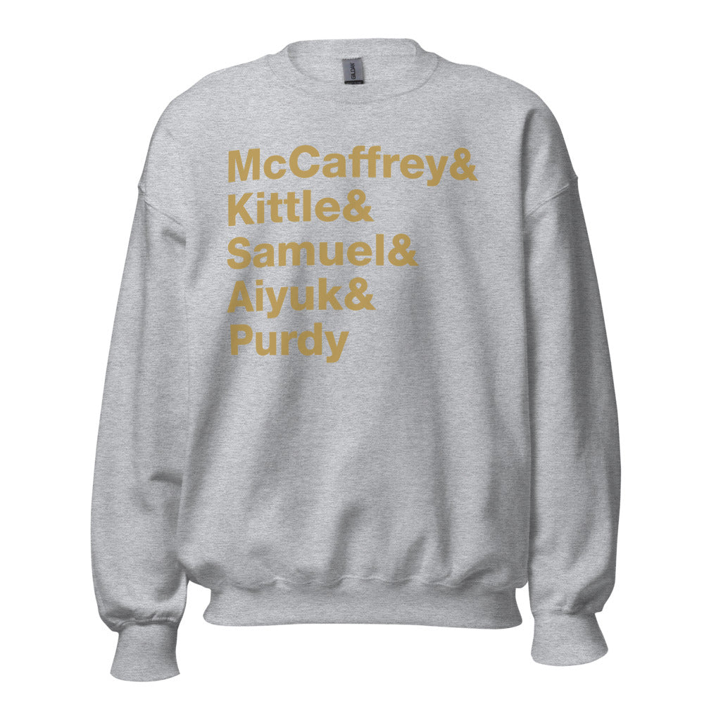 San Francisco McCaffrey Kittle Samuel Aiyuk Purdy Unisex Crewneck Sweatshirt