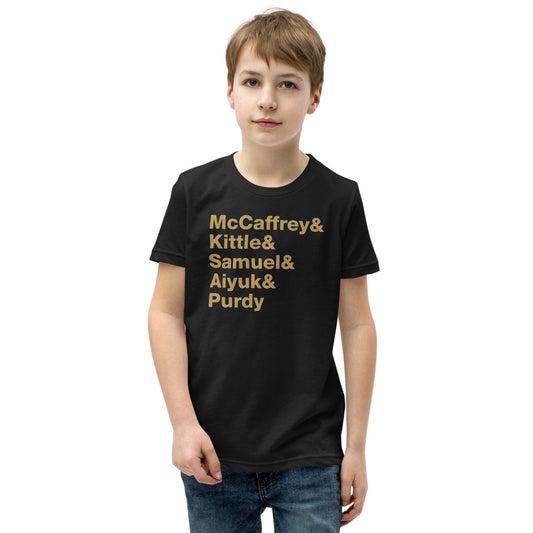 San Francisco McCaffrey Kittle Samuel Aiyuk Purdy Youth Short Sleeve T-Shirt